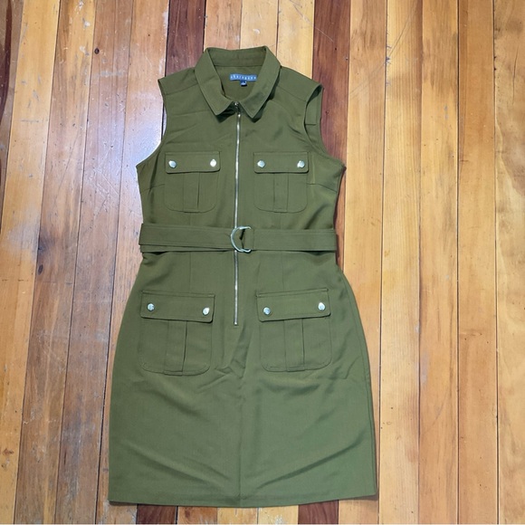 Sharagano Olive Green Size 10 Knee Length Sleeveless Dress - Picture 2 of 6